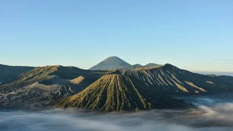 Mount Bromo, is an active volcano and part of the Tengger massif, in East Jav Stock Photos