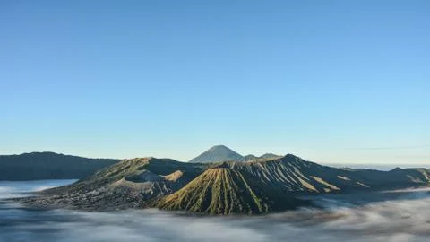 Mount Bromo, is an active volcano and part of the Tengger massif, in East Jav Stock Photos