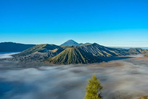 Mount Bromo, is an active volcano and part of the Tengger massif, in East Jav Stock Photos