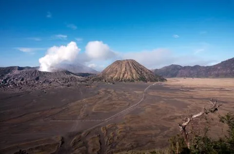 Mount Bromo, an active volcano with clear blue sky in East Java, Indonesia. Foto stock