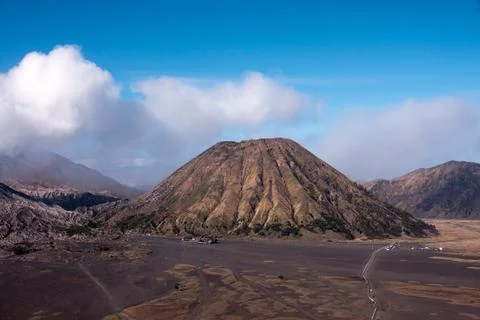 Mount Bromo, an active volcano with clear blue sky in East Java, Indonesia. Stock Photos