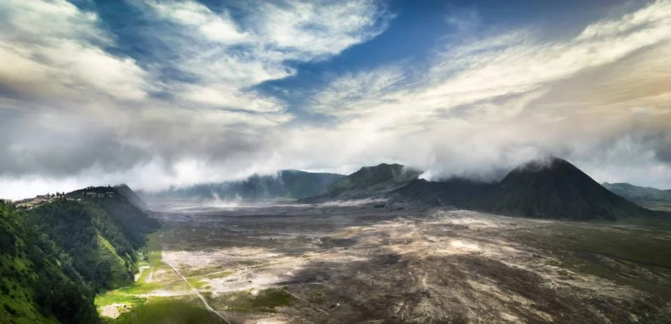 Mount Bromo with active volcano. Java, Indonesia Amazing panorama view of ... Stock-Fotos