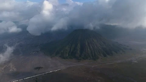 Mount Bromo in evening light on a cloudy day, East Java, Indonesia Stock Footage 320816626