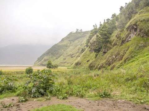 Mount Bromo in Java scenery around a volcano named Mount Bromo located in ... Foto stock