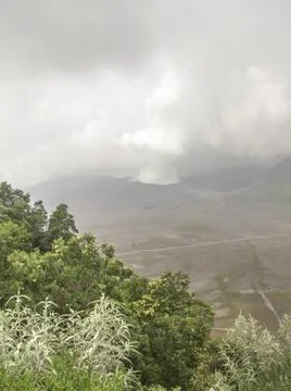 Mount Bromo in Java scenery around a volcano named Mount Bromo located in ... Stock Photos
