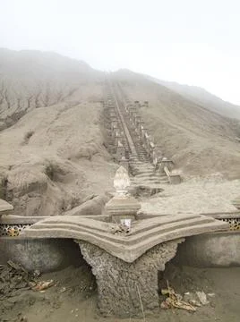 Mount Bromo in Java stairway at a volcano named Mount Bromo located in Jav... Stock-Fotos