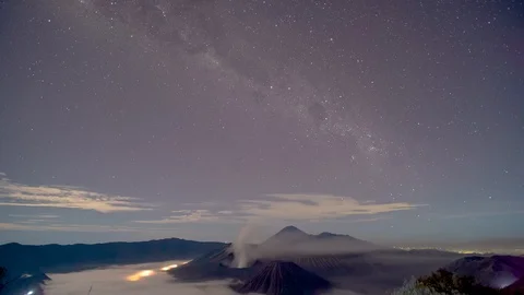 Mount Bromo night to day time lapse clip, Indonesia Stock Footage 106279653