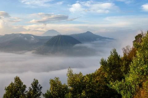 Mount Bromo through the clouds, East Java, Indonesia Photos