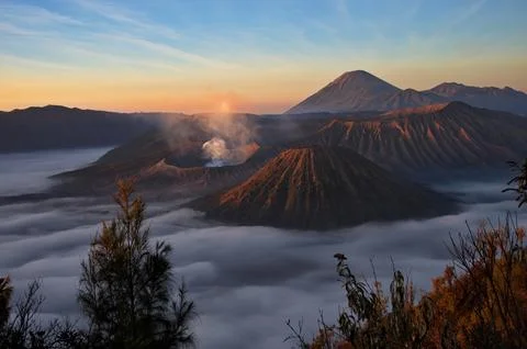 Mount Bromo volcano in East Java 스톡 사진