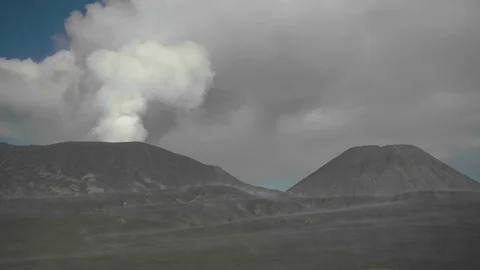 Mount Bromo volcano erupting ashes in slow motion, Indonesia Stock Footage 116521905