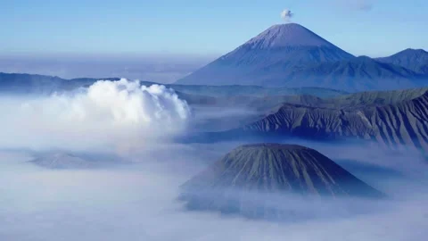 Mount Bromo Volcano in Indonesia, with Mount Semeru erupting Video stock 256072193
