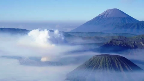 Mount Bromo Volcano in Indonesia, with Mount Semeru erupting Video stock 256072511
