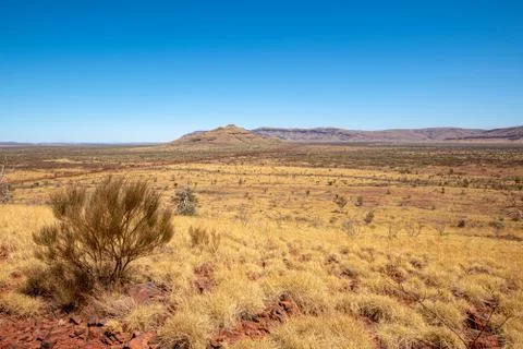 Mount Bruce view over dry landscape at Karijini National Park Stock Photos