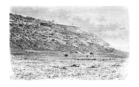 Mount Carmel as Viewed from the City of Haifa in Israel, vintage engraving Stock-Illustration