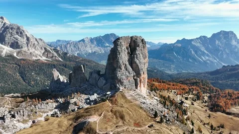Mount Cinque Torri, drone view. Aerial footage. Stock Footage 226992448