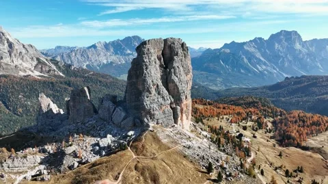 Mount Cinque Torri, drone view. Aerial footage. Stock Footage 226992510