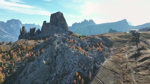 Mount Cinque Torri, drone view. Aerial footage. Stock Footage 226992772