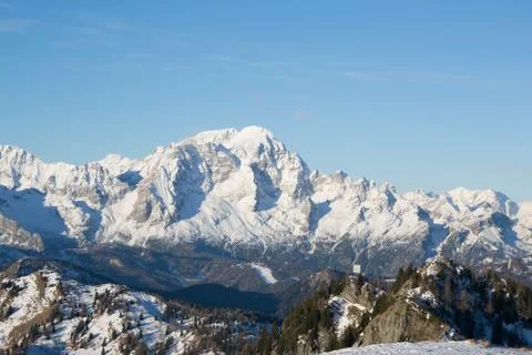 Mount Civetta viewd from Mount Rite during winter Stock Photos