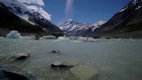 Mount Cook and Hooker Glacier Lake Stock Footage 327885183