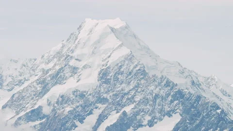 Mount Cook close up aerial tracking shot zoom out to reveal foreground mountains Stock Footage 155032499