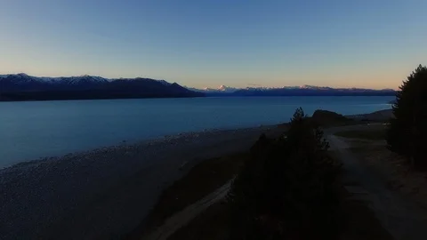 Mount Cook Sunset Over Lake Aerial Stock-Footage 101264548