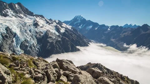 Mount Cook View with clouds below,4k,timelapse Stock Footage 229715925