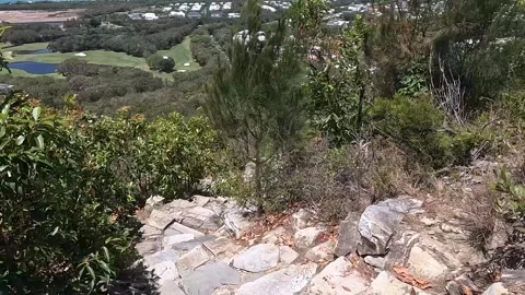 Mount Coolum Summit Trail: steep climb with rock steps and coastal views of.. Stock Footage 295240981