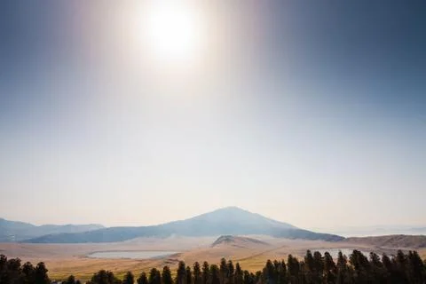 Mount Eboshi with two lakes in Aso mountain range Stock Photos