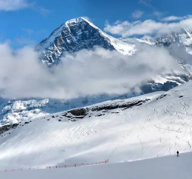 Mount Eiger and Ski resort of Grindelwald in Switzerland. Stock Photos
