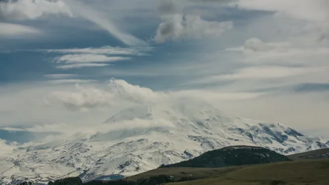 Mount Elbrus. caucasian mountains. clouds moving Timelapse hyperlapse Stock Footage 137883150