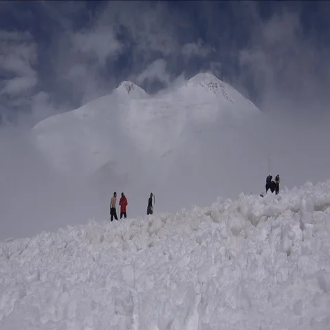 Mount Elbrus climbers preparing for the ascent. Motivation. Success. Stock Footage 69338144