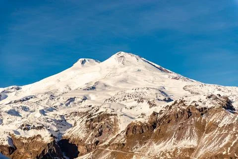 Mount Elbrus in winter Stock Photos
