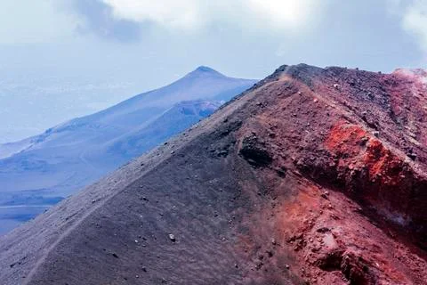 Mount Etna, active volcano on the east coast of Sicily, Italy. Stock Photos