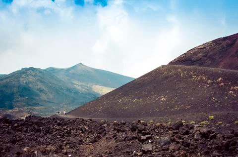 Mount Etna, active volcano on the east coast of Sicily, Italy. Stock Photos