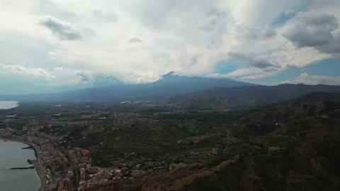 Mount Etna Aerial Pan Stock Footage 220582196