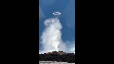 Mount Etna Blows Vortex Rings Into Sky in Italy Stock Footage 276731466