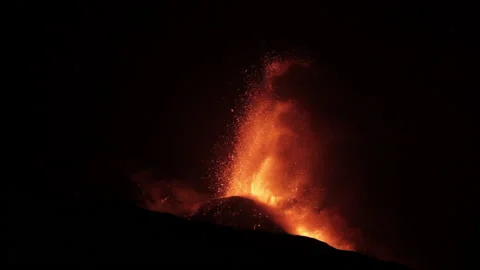 Mount Etna erupting  at night Stock Footage 148959014