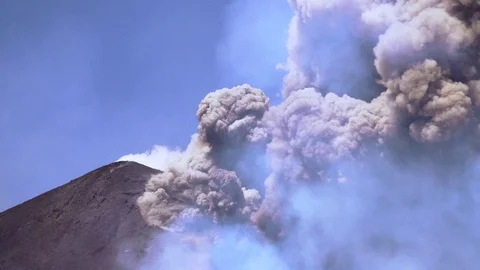 Mount Etna Eruption - Lava flow and ash emission in volcano Etna in Sicily Stock Footage 114627120