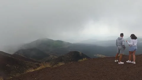Mount Etna with people Stockbeeldmateriaal 334316006