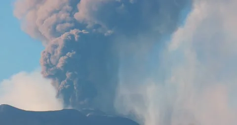 Mount Etna Volcanic Ash Emission Stock Footage 342426447