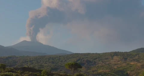 Mount Etna Volcanic Ash Emission from Voragine Crater Stock Footage 342426462
