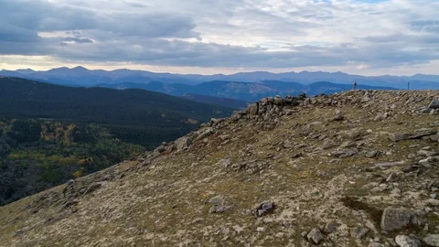Mount Evans Colorado overlooking Echo Lake Fall Aerial Drone Shot Stock Footage 94745565