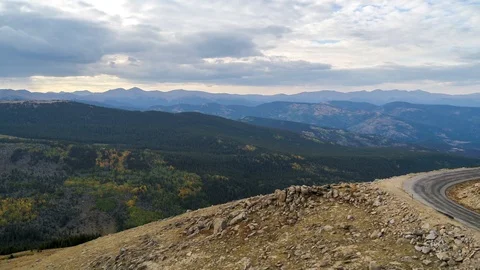 Mount Evans Colorado overlooking Echo Lake Fall Aerial Drone Shot Stock Footage 94745580