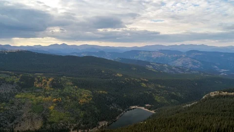 Mount Evans Colorado overlooking Echo Lake Fall Aerial Drone Shot Stock Footage 94745596