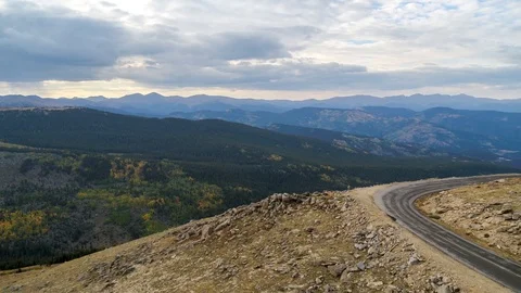 Mount Evans Colorado overlooking Echo Lake Fall Aerial Drone Shot Stock Footage 94745603