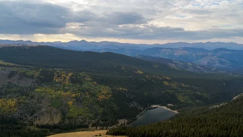 Mount Evans Colorado overlooking Echo Lake Fall Aerial Drone Shot Stock Footage 94745638