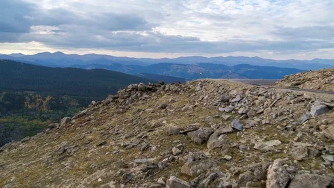 Mount Evans Colorado overlooking Echo Lake Fall Aerial Drone Shot Stock Footage 94745658