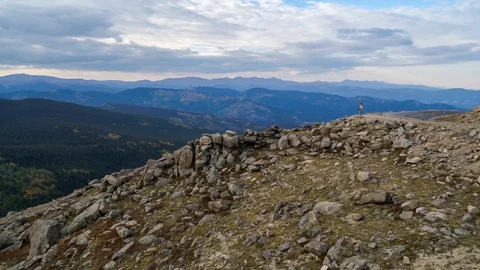 Mount Evans Colorado overlooking Echo Lake Fall Aerial Drone Shot Stock Footage 94745707