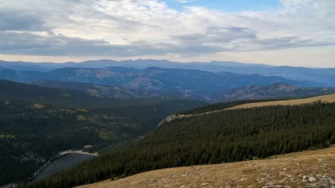 Mount Evans Colorado overlooking Echo Lake Fall Aerial Drone Shot Stock Footage 94745712