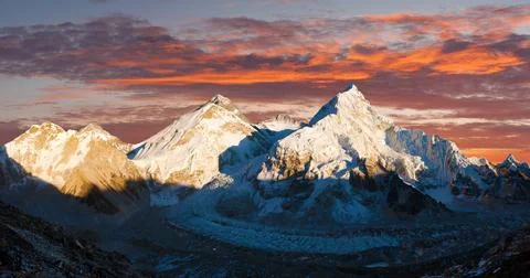 Mount Everest evening sunset view Nepal Himalayas Stock Photos